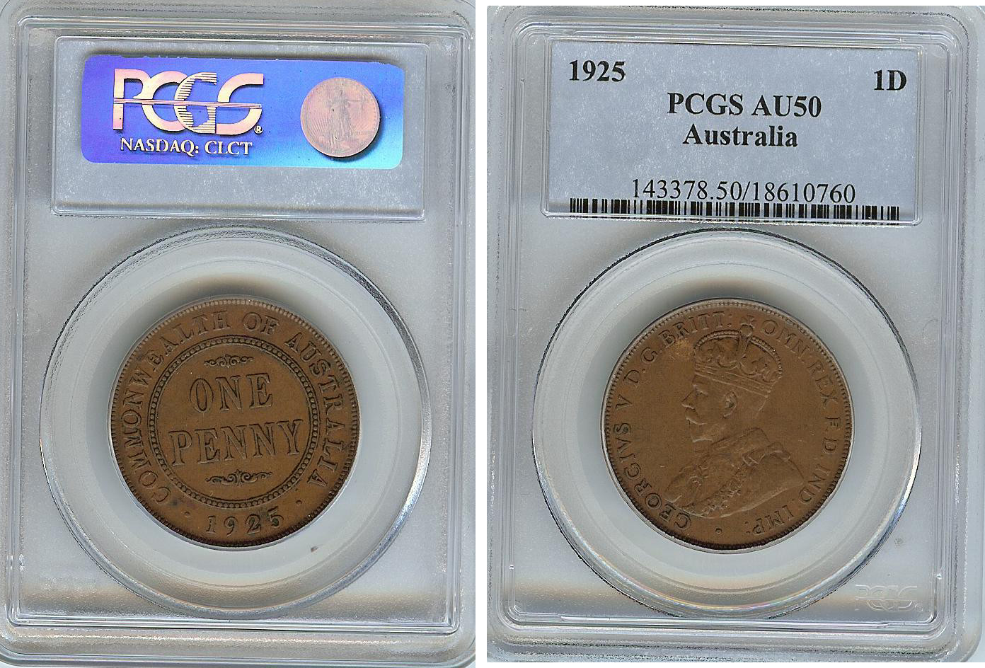 Australian Penny 1925 PCGS AU50